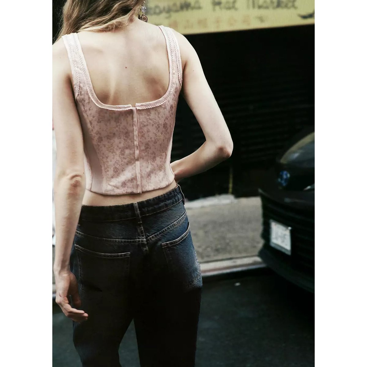Top style corset jacquard rose, MANGO
