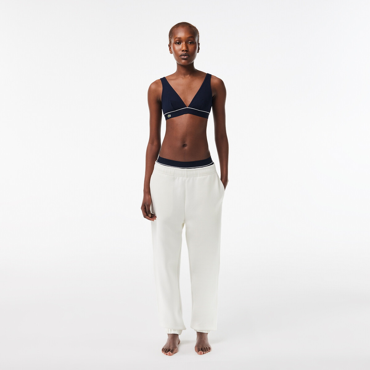 Brassière triangle en coton marine/blanc, LACOSTE