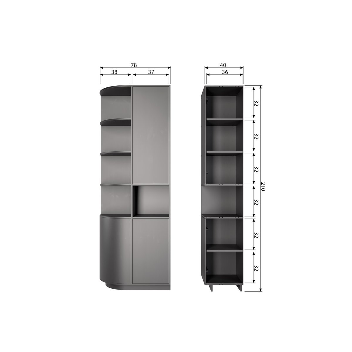 Armoire de rangement rond gauche en pin FINCA noir, WOOOD