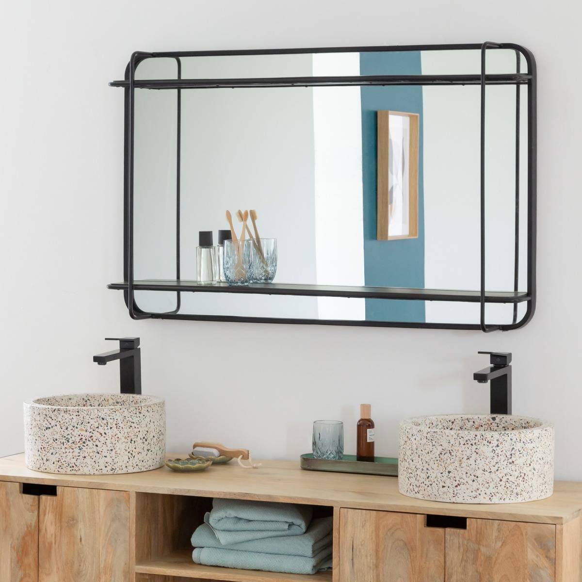 Miroir en métal rectangle JILL noir, MADE IN MEUBLES