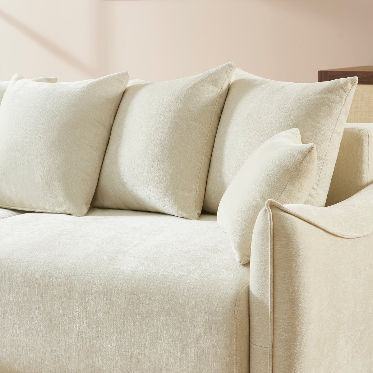 Canapé droit convertible tissu OPALINE beige, BAÏTA