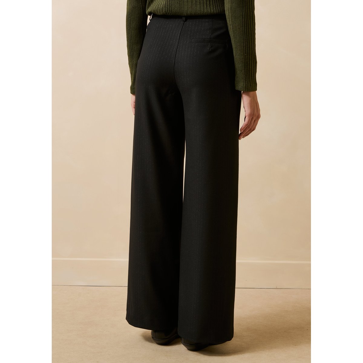 Pantalon droit taille haute à rayures noir, LA FEE MARABOUTEE