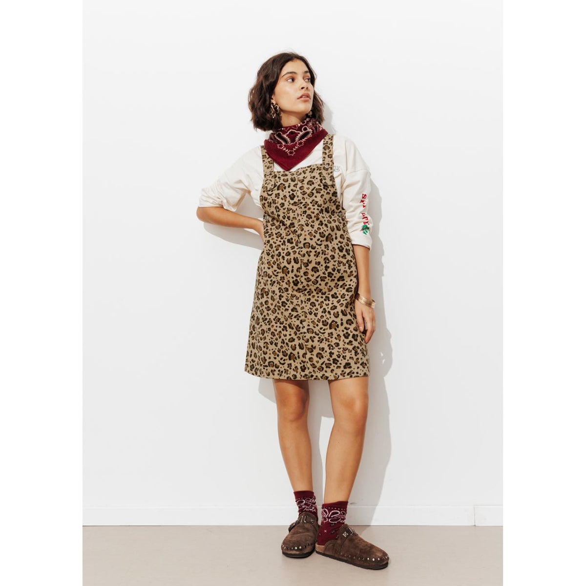 Robe-salopette léopard imprimé kaki, PROMOD