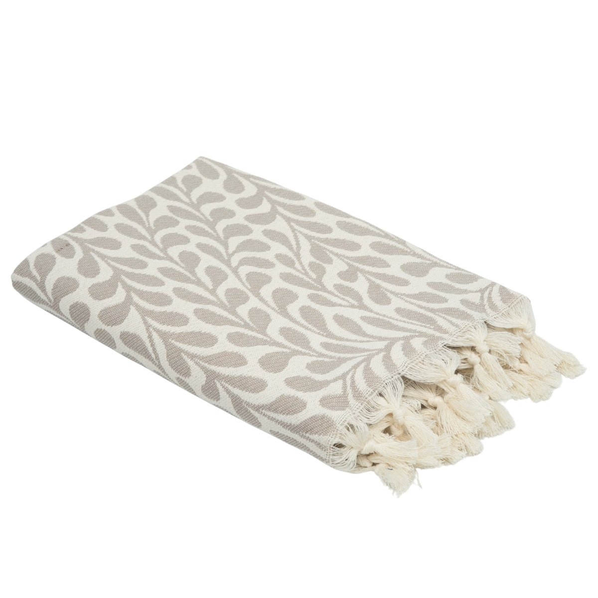Fouta jacquard coton FEUILLE taupe clair, FEBRONIE
