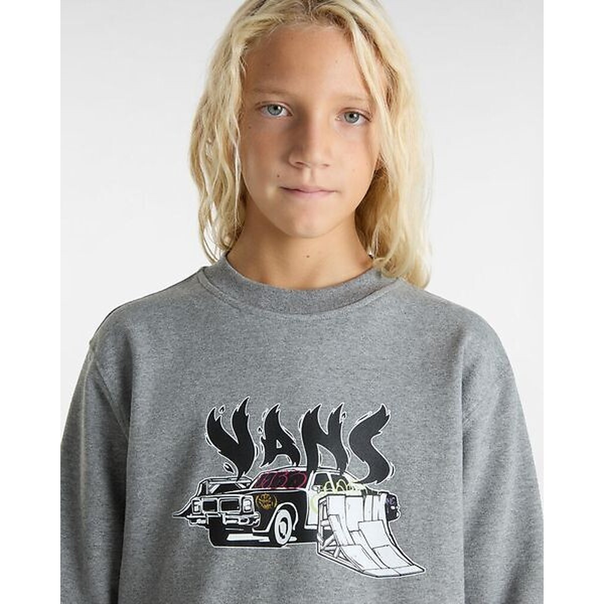 Sweat col rond à manches longues en molleton gris, VANS