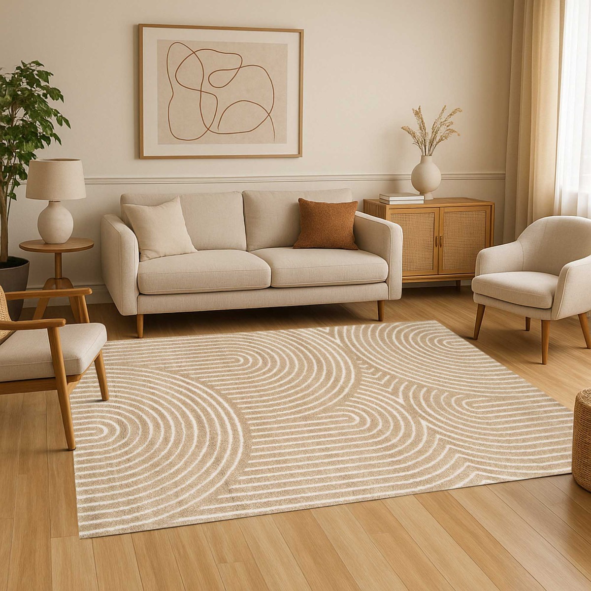 Tapis à relief géométrique doux  DESIGN GEO beige, THE DECO FACTORY