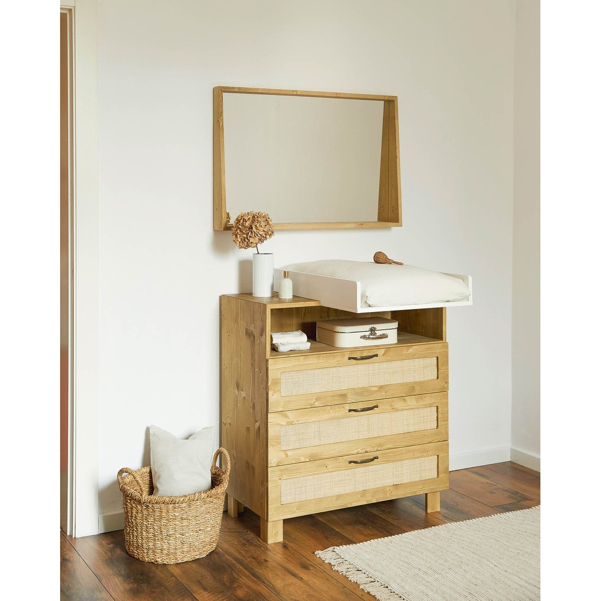 Miroir avec étagère en sapin massif naturel - ANZOR v002230, HANNUN
