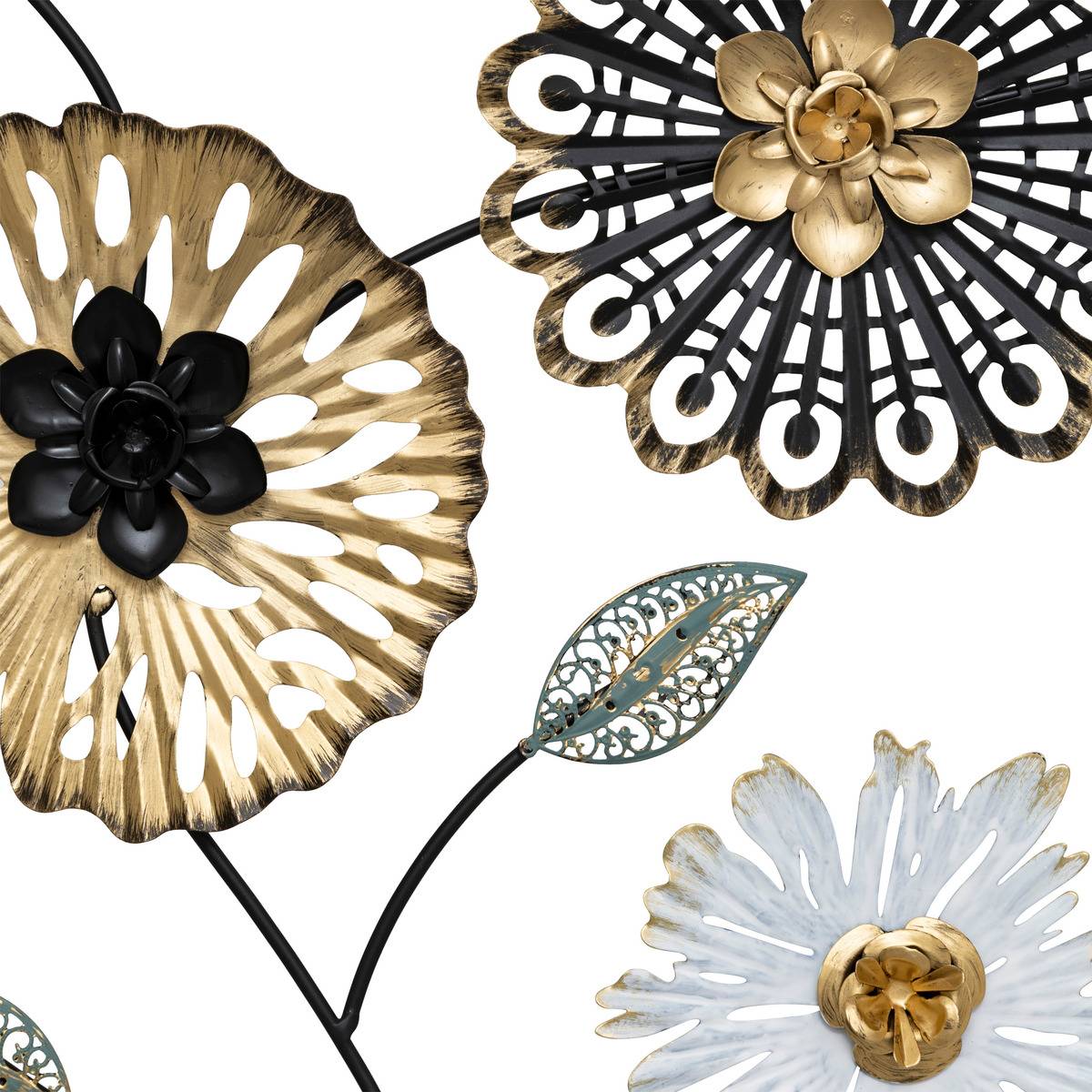Décoration murale fleurs 3D en fonte FLORINE noir, ATMOSPHERA