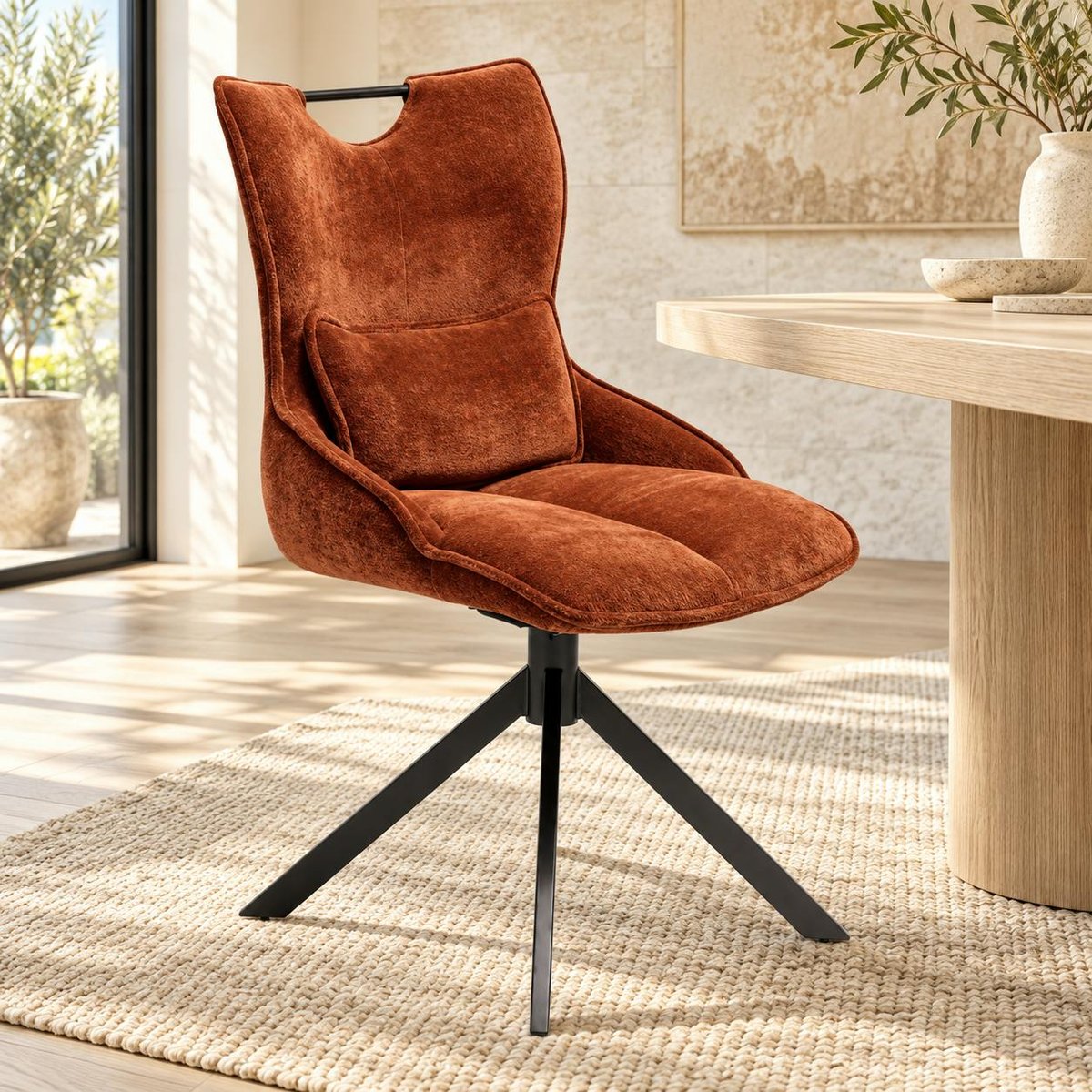 Chaise pivotante coussin et poignée tissu rouille (lot de 2) IENA brique, PIER IMPORT