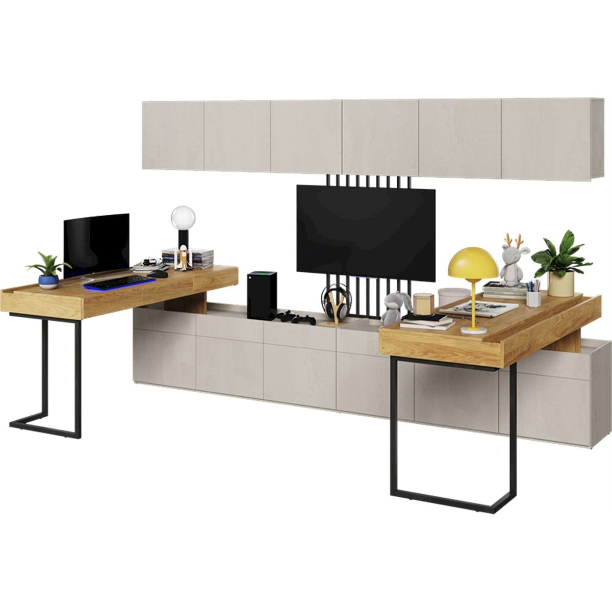 Bureau d'angle avec tiroirs collection TEEN FLEX hikora naturelle et raw steel, RECOLLECTION