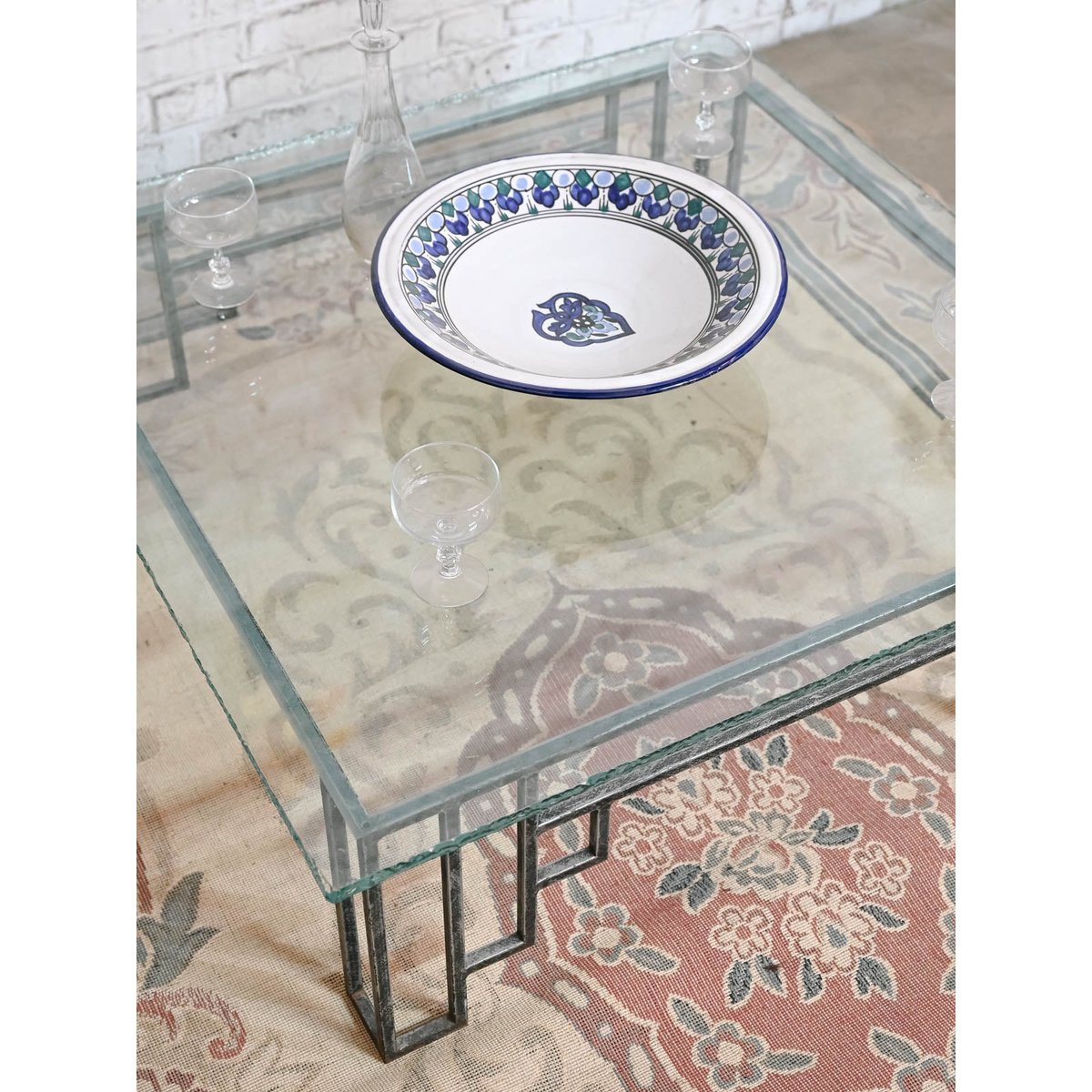 Table basse en verre et fer forgé Donna N°1529 - Bon état transparent, DEBONGOUT