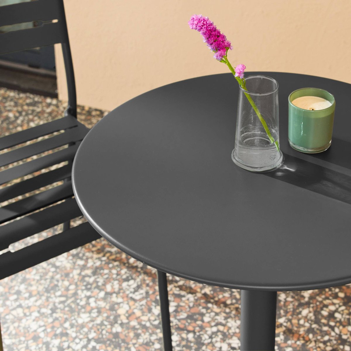 Table de jardin bistrot ronde acier + 2 assises OREA + AMÉLIA kaki, SWEEEK