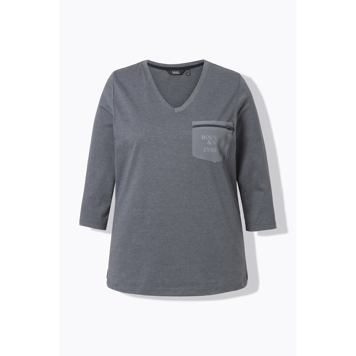T-shirt décolleté en V et manches 3/4 gris graphite, ULLA POPKEN