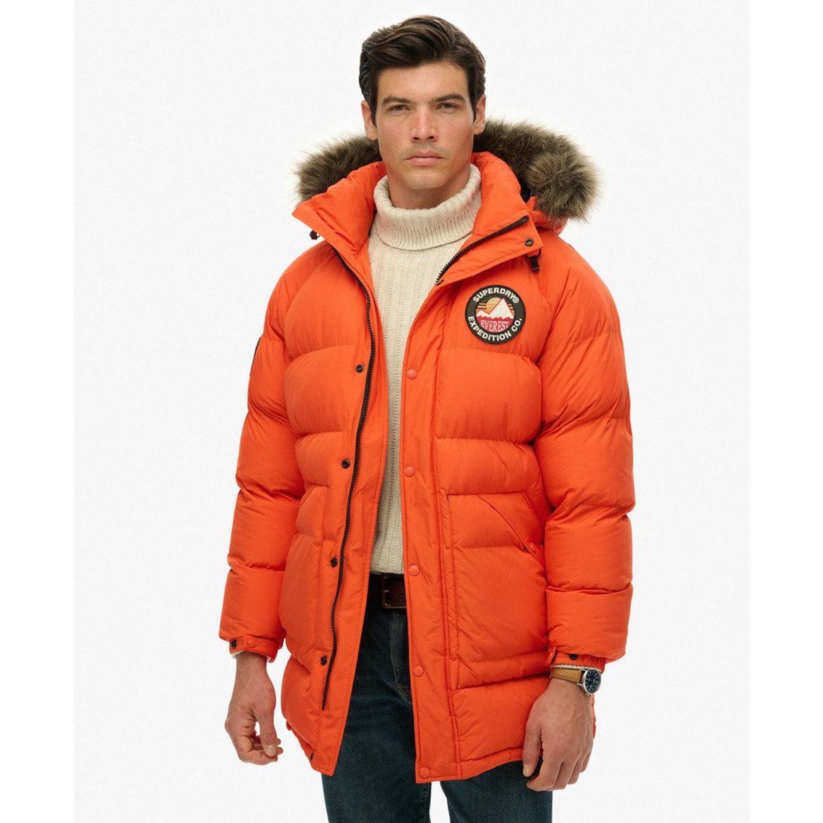 Parka Longue Matelassée Everest orange vif, SUPERDRY