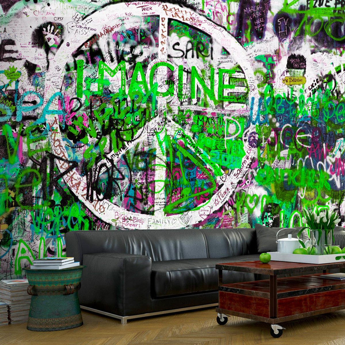 Papier peint intissé panoramique Street art Green Graffiti vert, EDEN