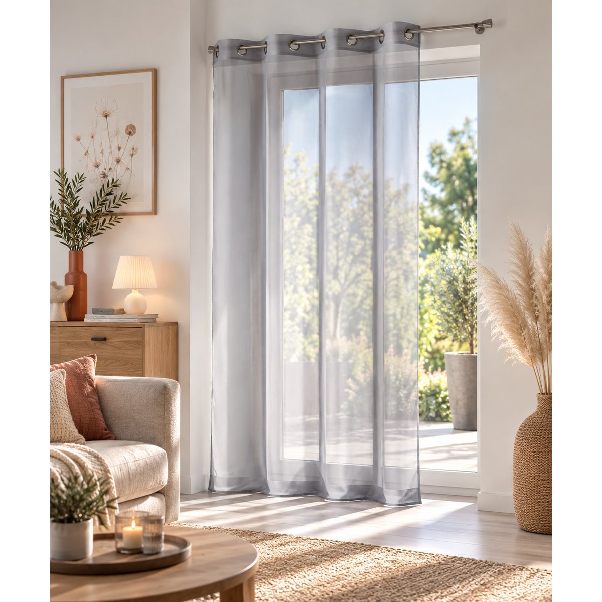 Panneau a oeillets Voile uni Voiline gris, EDEN
