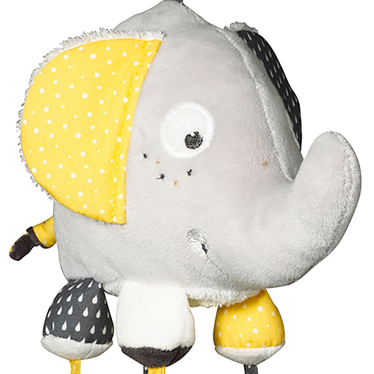 Jouet d'activités enfant Eléphant en velours gris, SAUTHON