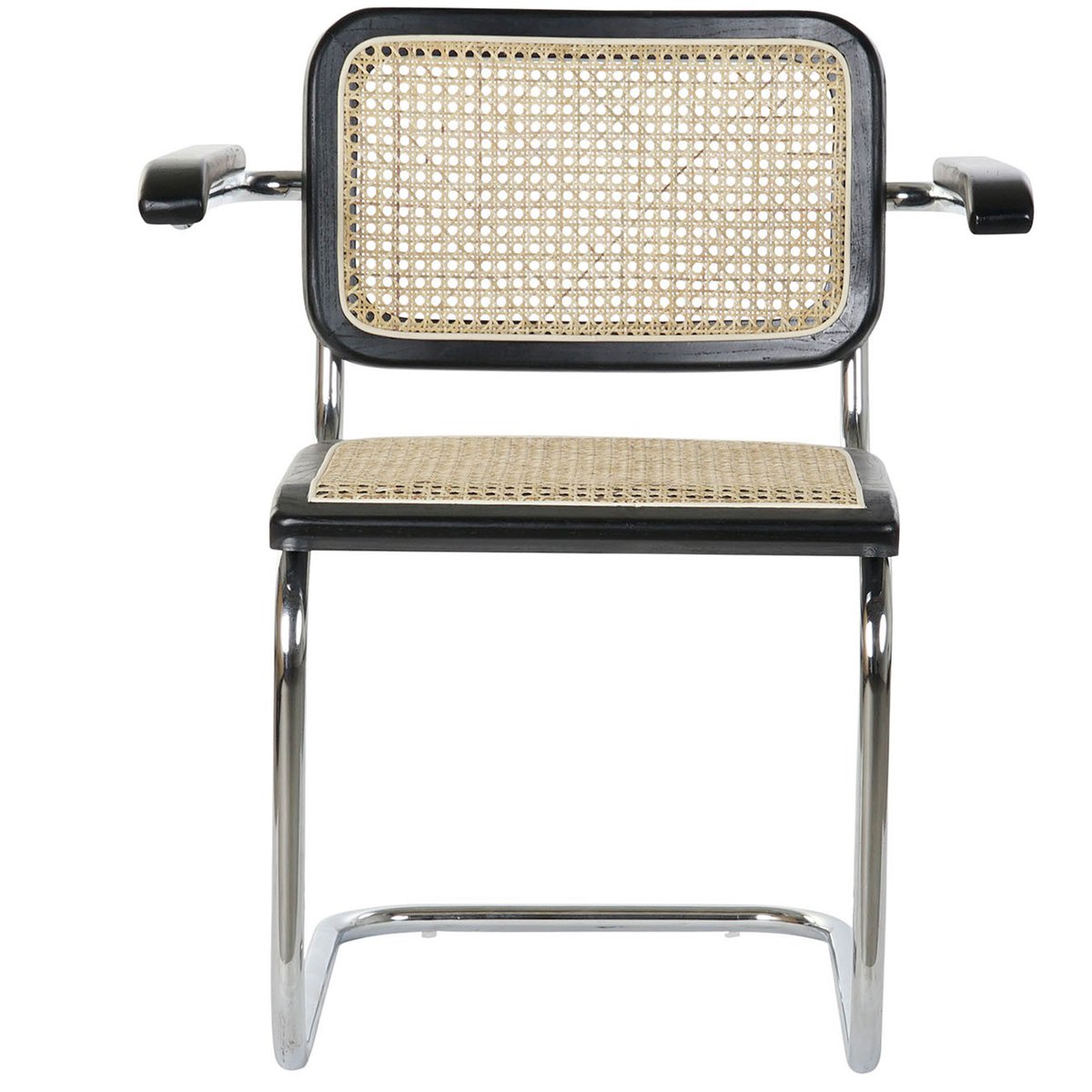 Chaise design bois d'orme noir, cannage rotin et métal 65.5x62x79cm noir, WADIGA