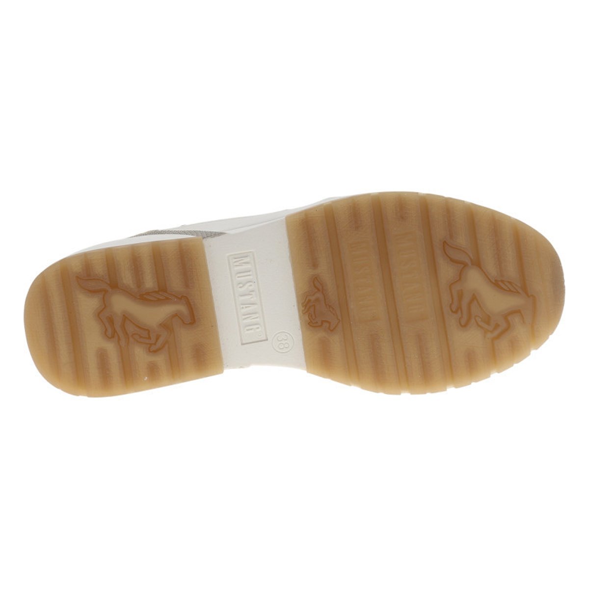 Baskets running beiges à talon plat avec des lacets plats et un zip latéral beige, MUSTANG