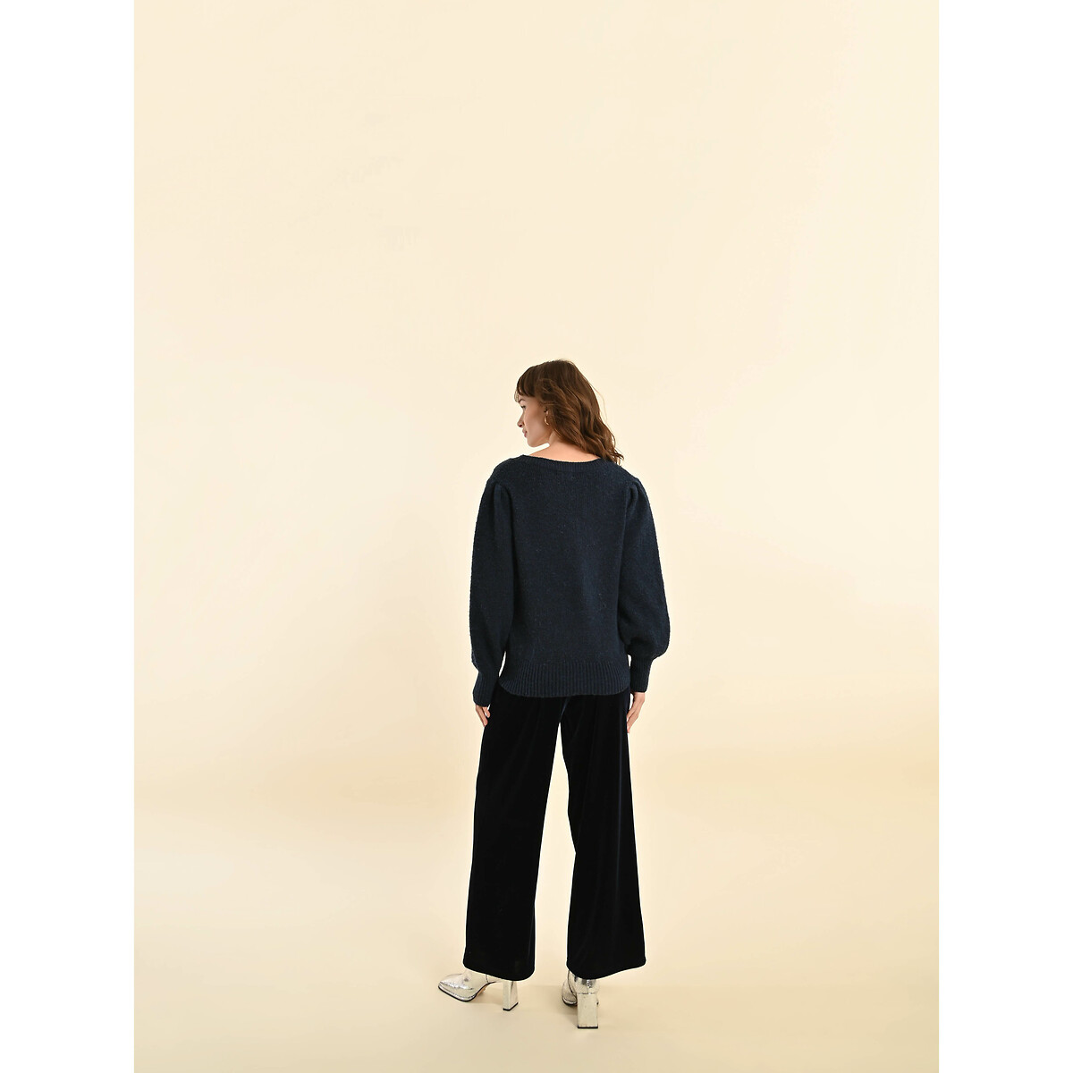Sequin Puff Sleeve Jumper navy blue, MOLLY BRACKEN