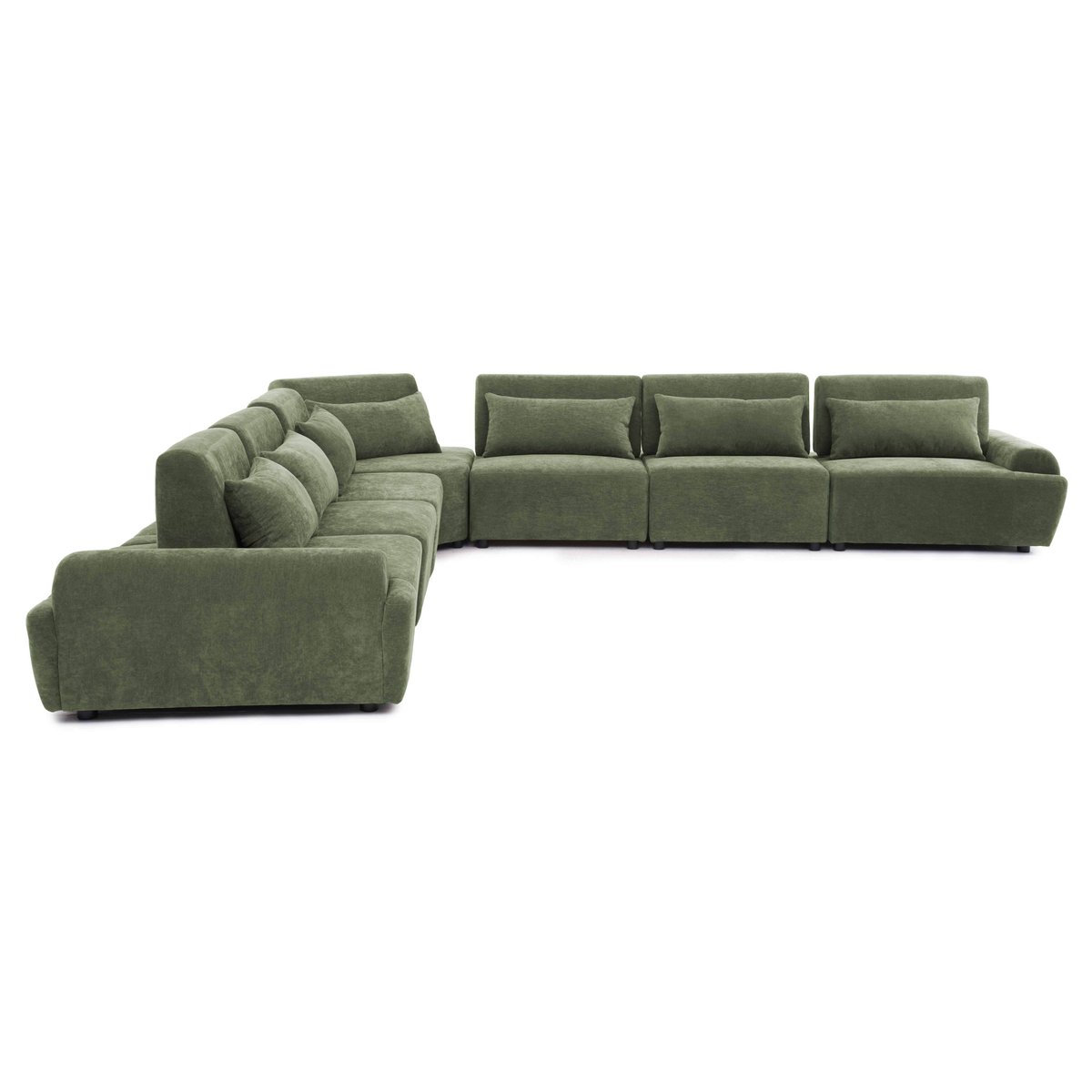 Canapé modulable d'angle 7 places en tissu avec coussins dossier ajustable, CALLISTO vert, OVIALA
