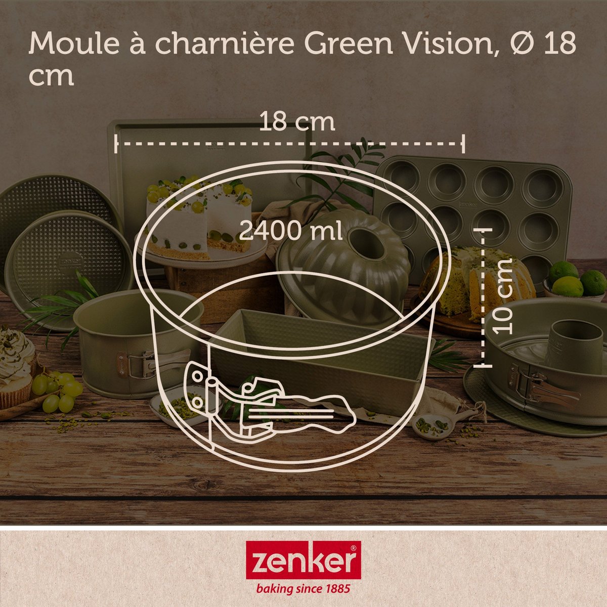 Set pâtisserie moule à panettone, 2 bols, verre mesureur et spatule vert, ZENKER