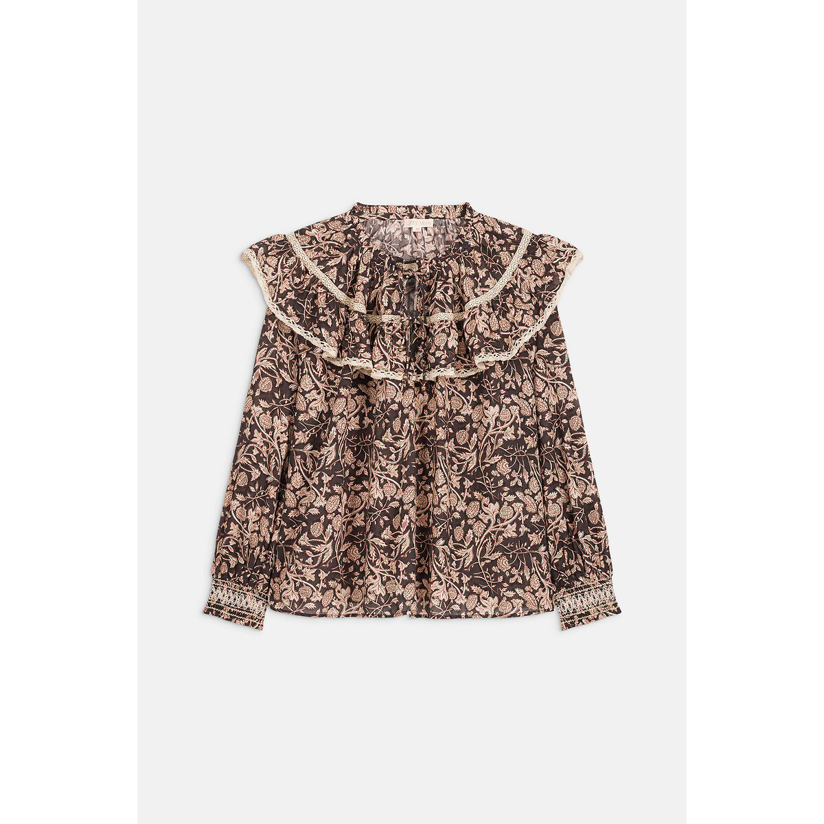 Blouse imprimé floral à volants, NICOLE imprimé beige/noir, LOUISE MISHA