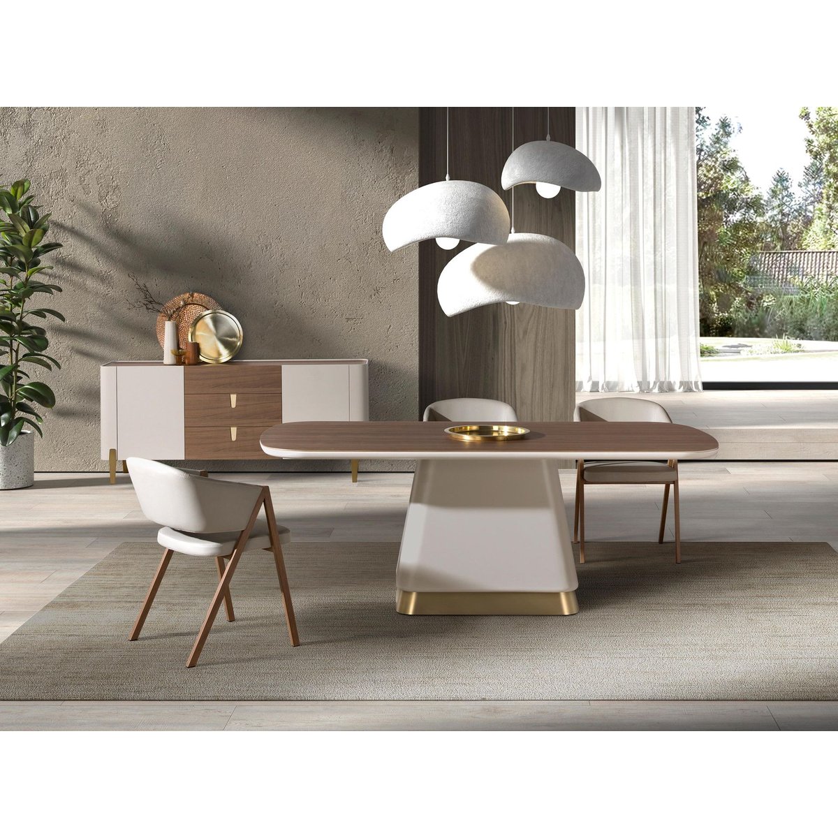 Table de salle à manger rectangulaire en noyer et bois beige | l'or | noyer, ANGEL CERDA