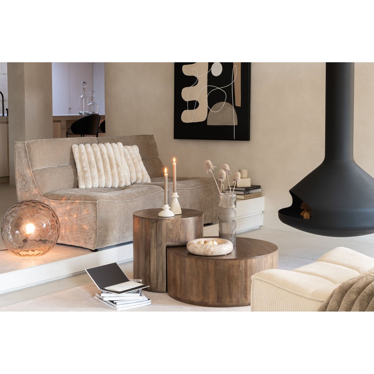 Fauteuil chauffeuse lounge en velours côtelé - LORENZO taupe, HELLIN, DEPUIS 1862