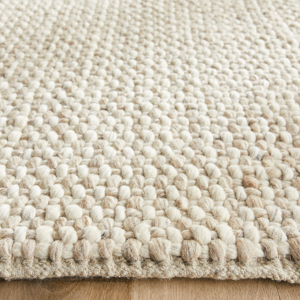 Alfombra de cama de lana gruesa, tejida a mano, Nisha natural jaspeado, AM.PM