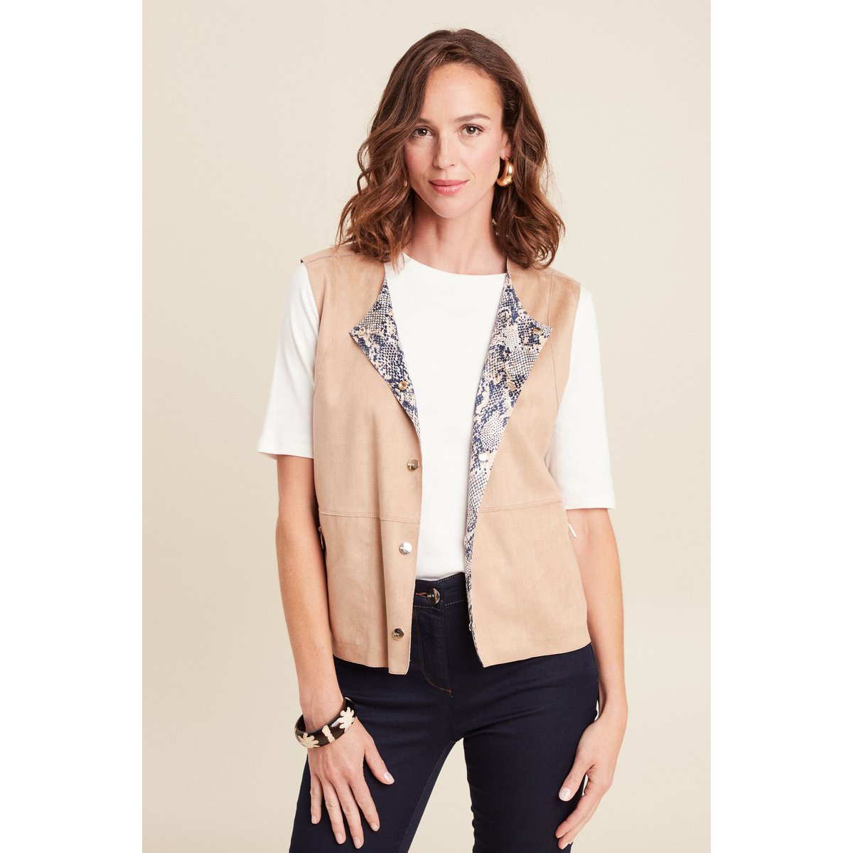 Veste réversible cintrée sans manches beige, BREAL