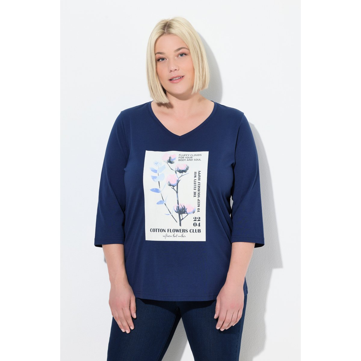 T-shirt motif branche de coton bleu encre, ULLA POPKEN