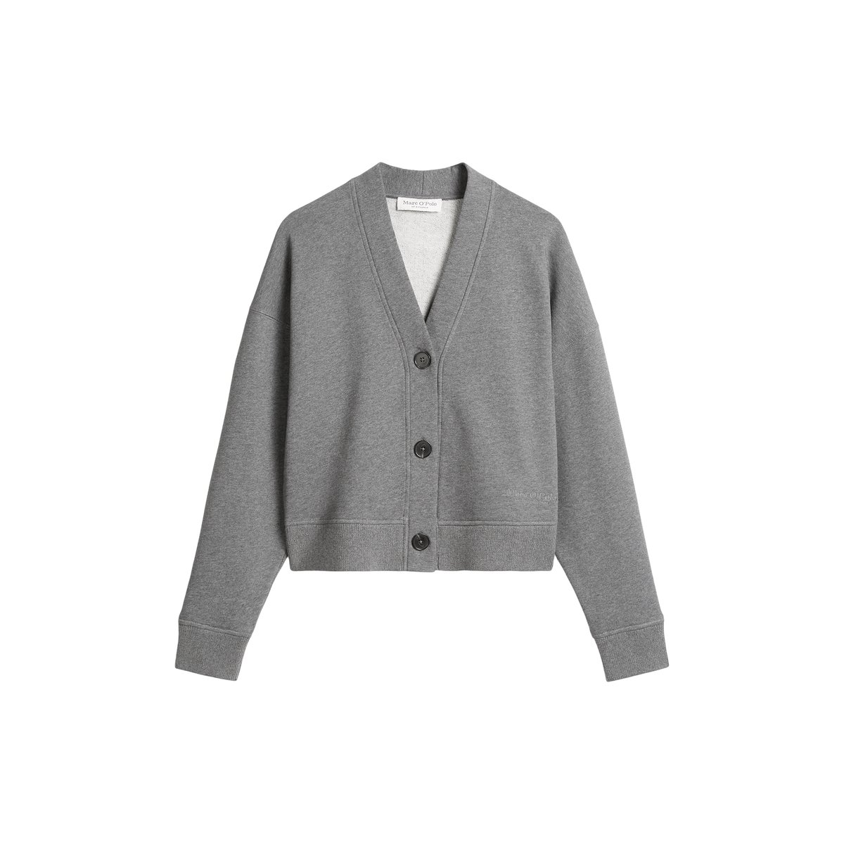 Sweat-Cardigan relaxed avec poignet en tricot côtelé gris, MARC O'POLO