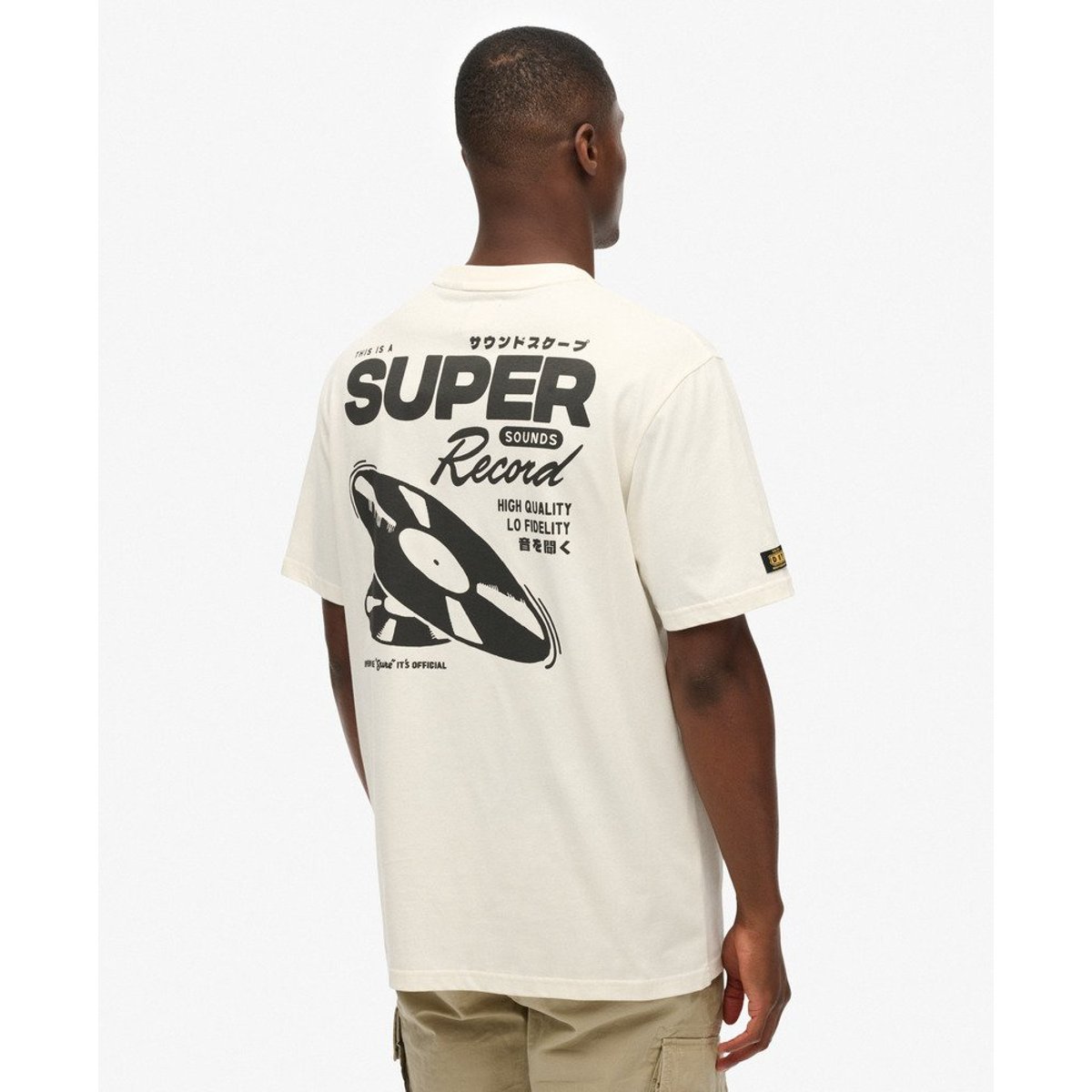 T-shirt oversize Record Label crème, SUPERDRY
