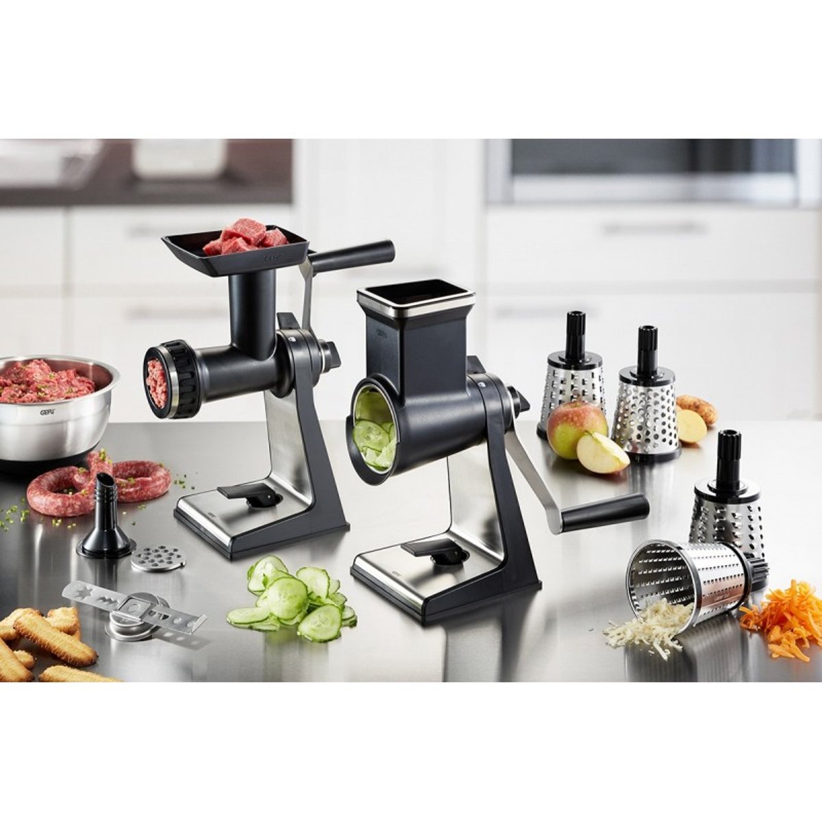 Râpe à tambour TRANSFORMA + kit complémentaire hachoir à viande noir/argent, GEFU