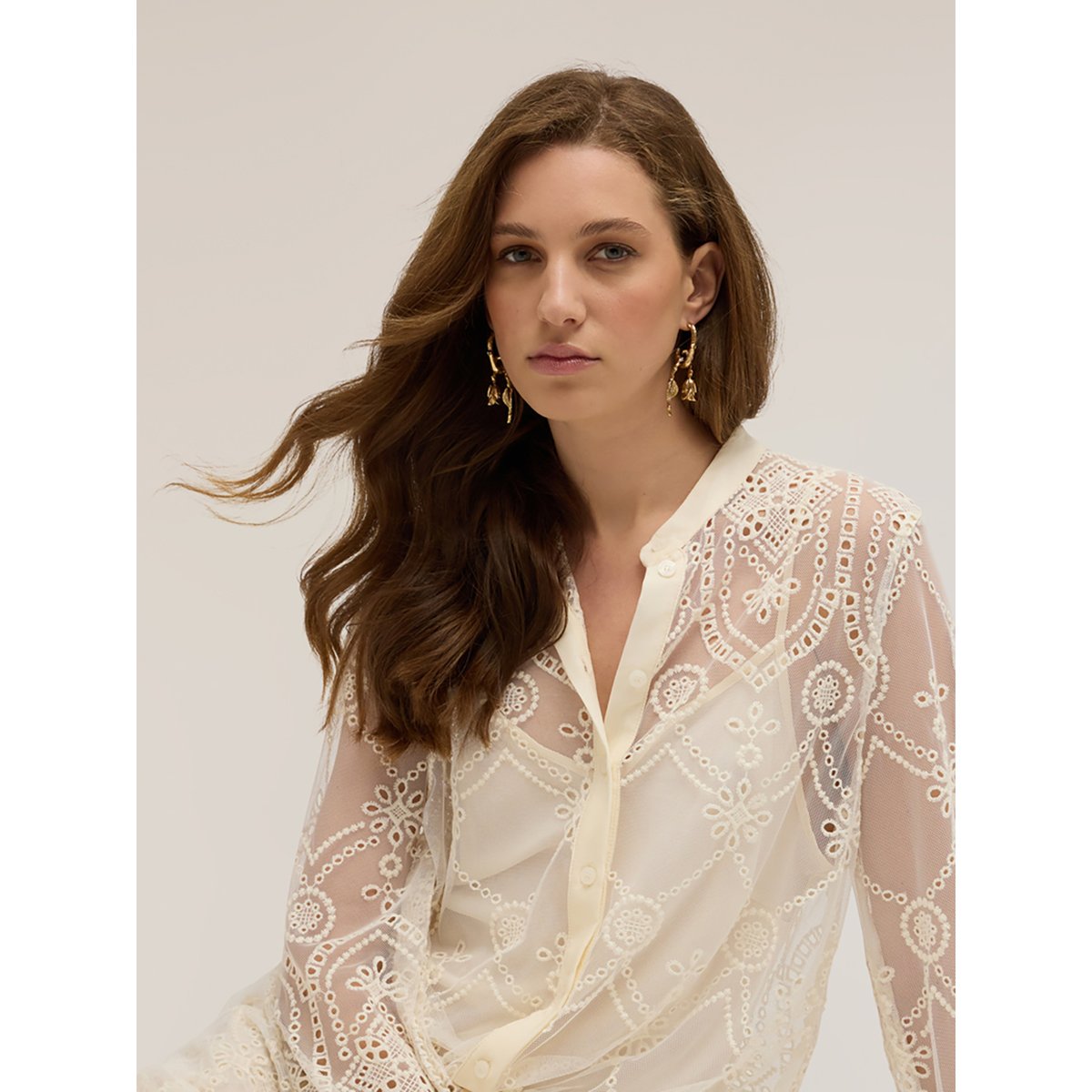 Robe chemisier brodée blanc, MOTIVI