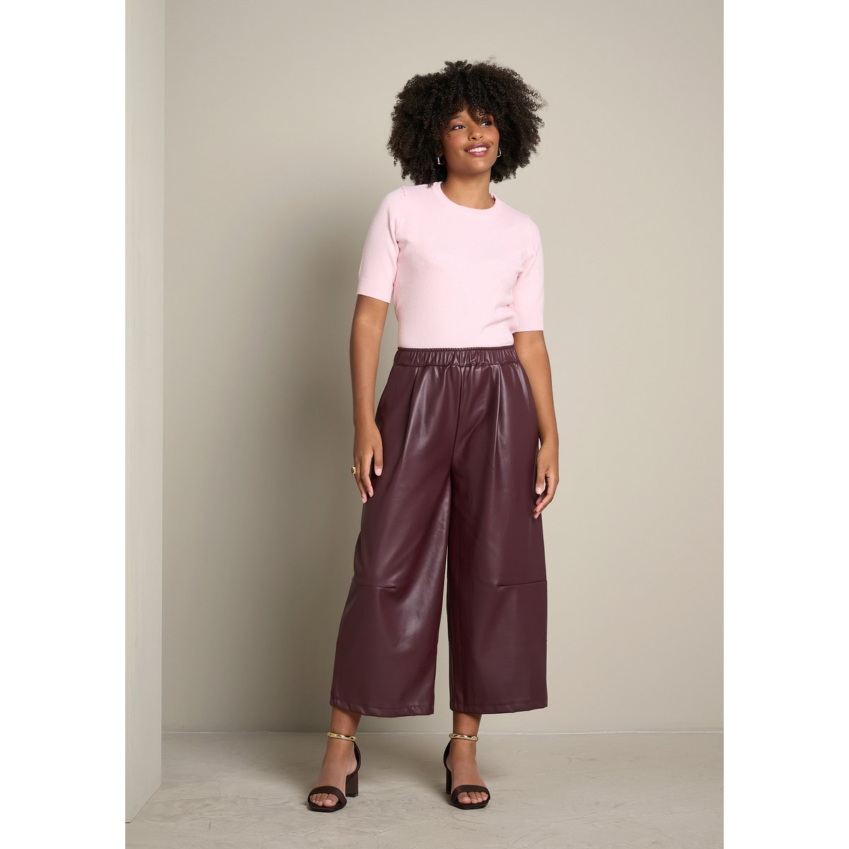 Pantalon large enduit bordeaux wine, LOLALIZA