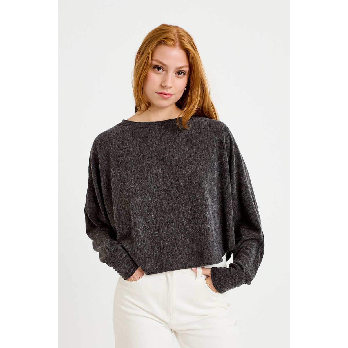 Cape boyfriend cropped col rond gris foncé, CACHE CACHE