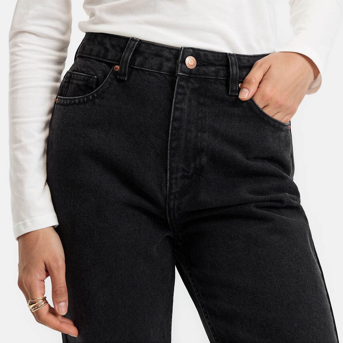 Regular Straight Jeans with High Waist brushed black, LA REDOUTE COLLECTIONS