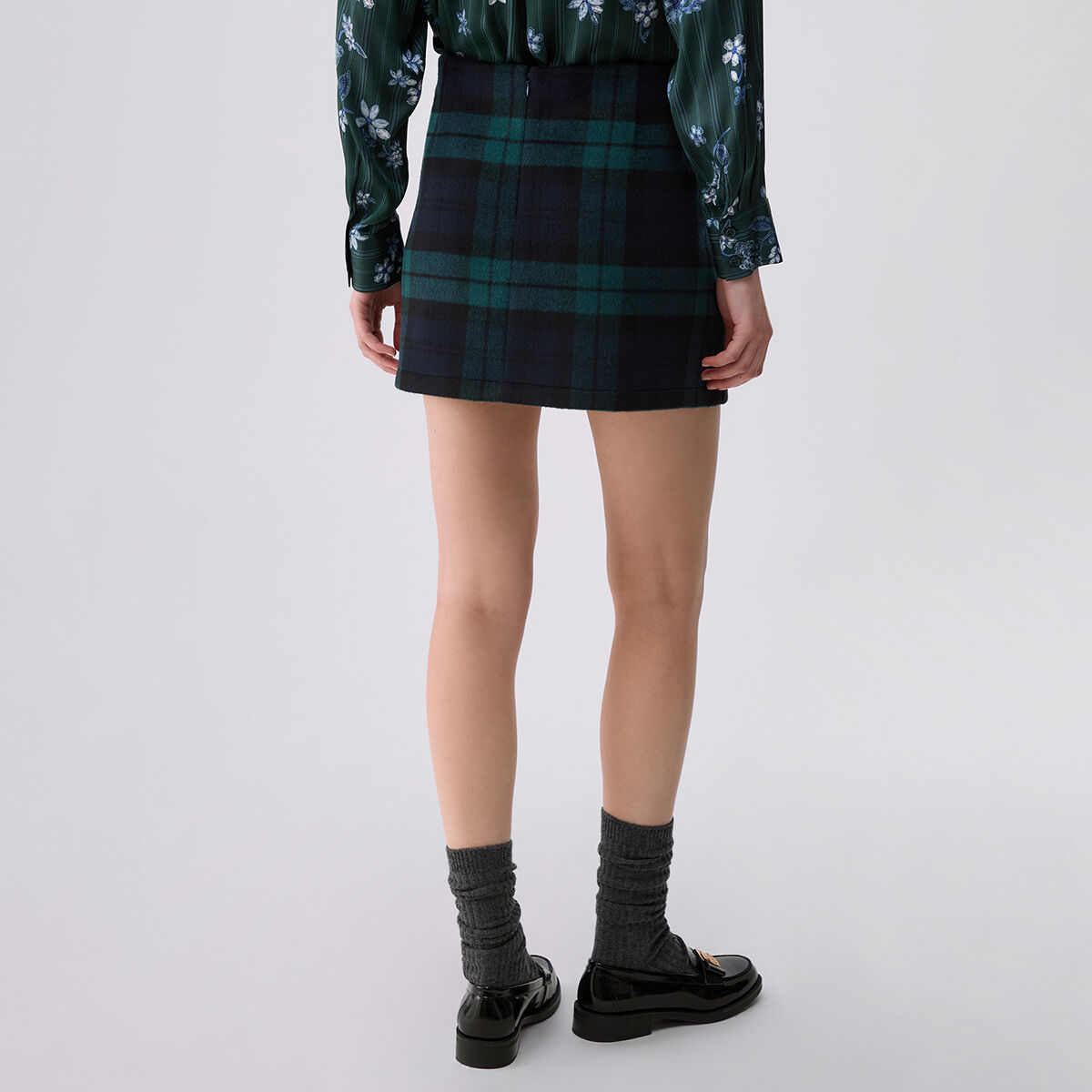 Mini-jupe en laine tartan bleu tartan, LIU JO
