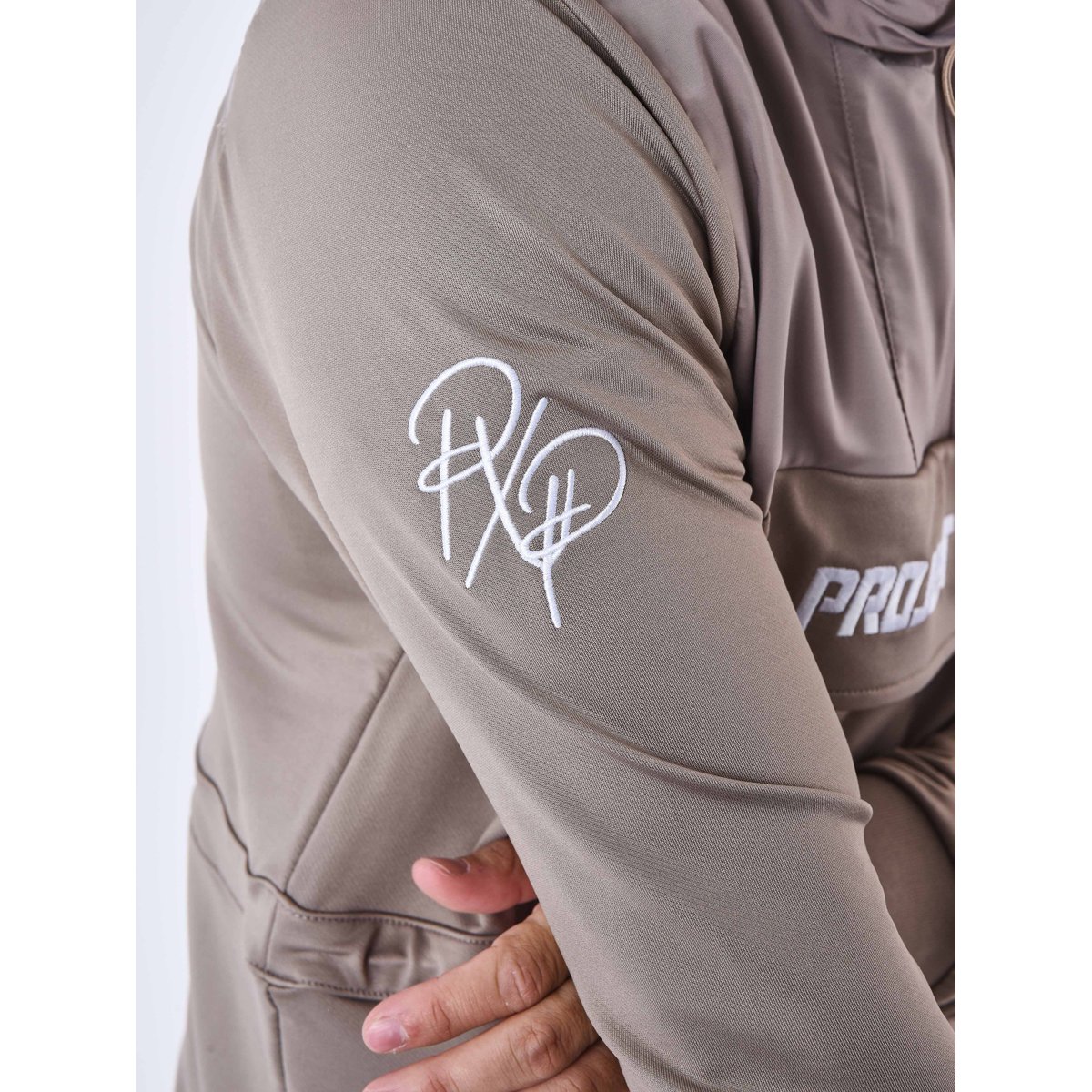Sweat à Capuche style coupe vent taupe, PROJECT X