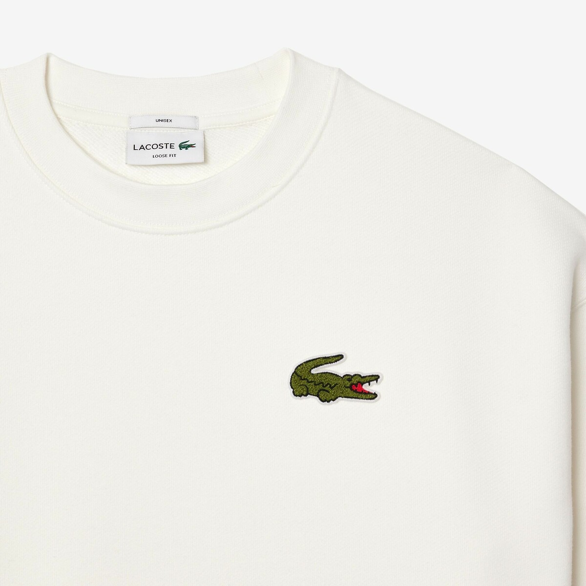 Sweat en molleton loose fit crème, LACOSTE