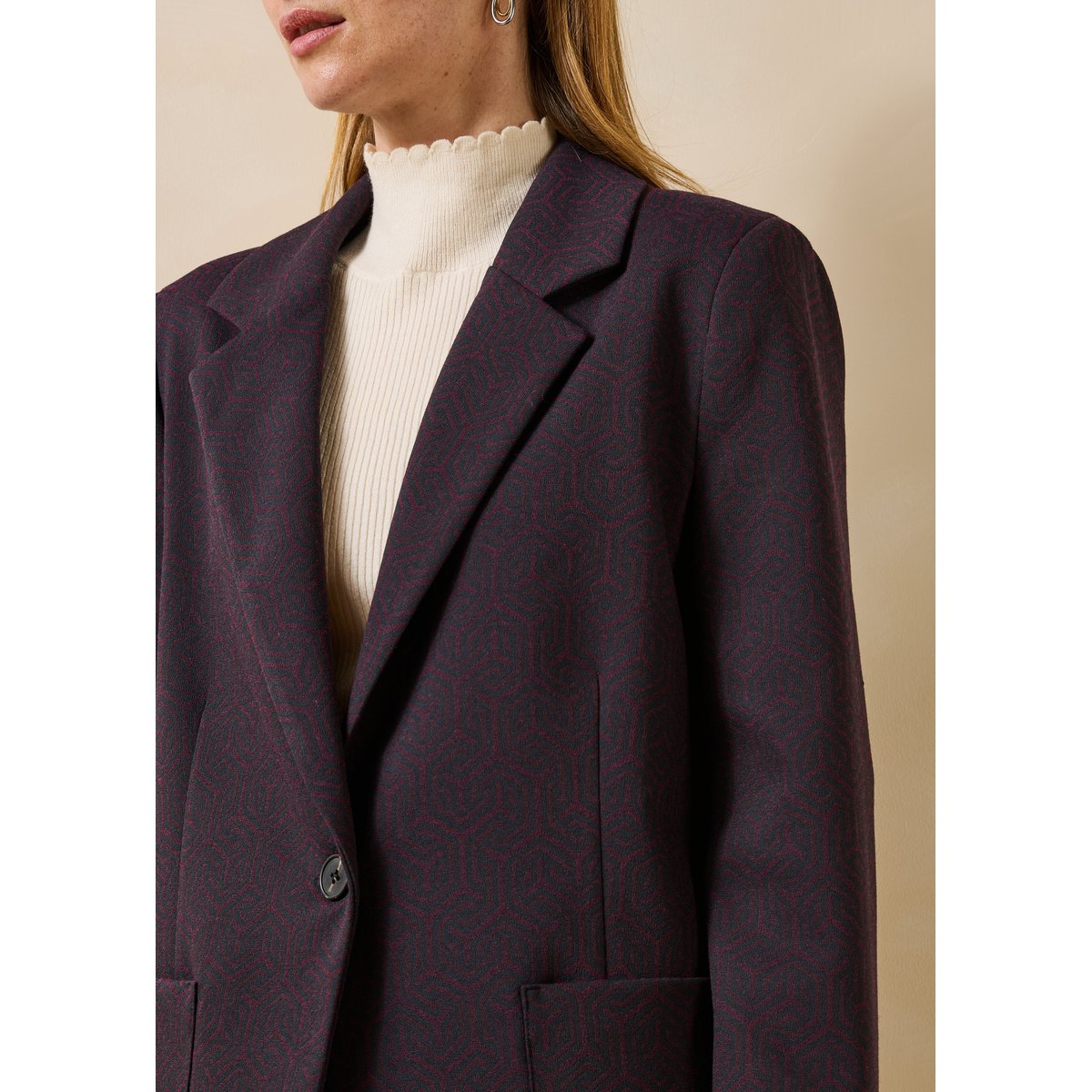 Veste de tailleur en jacquard aubergine/encre, LA FEE MARABOUTEE