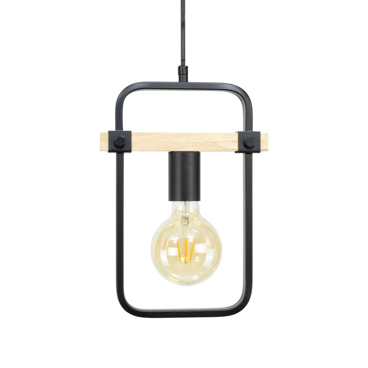 Suspension en métal et bois d'hévéa, FOULI noir et naturel, C-CREATION