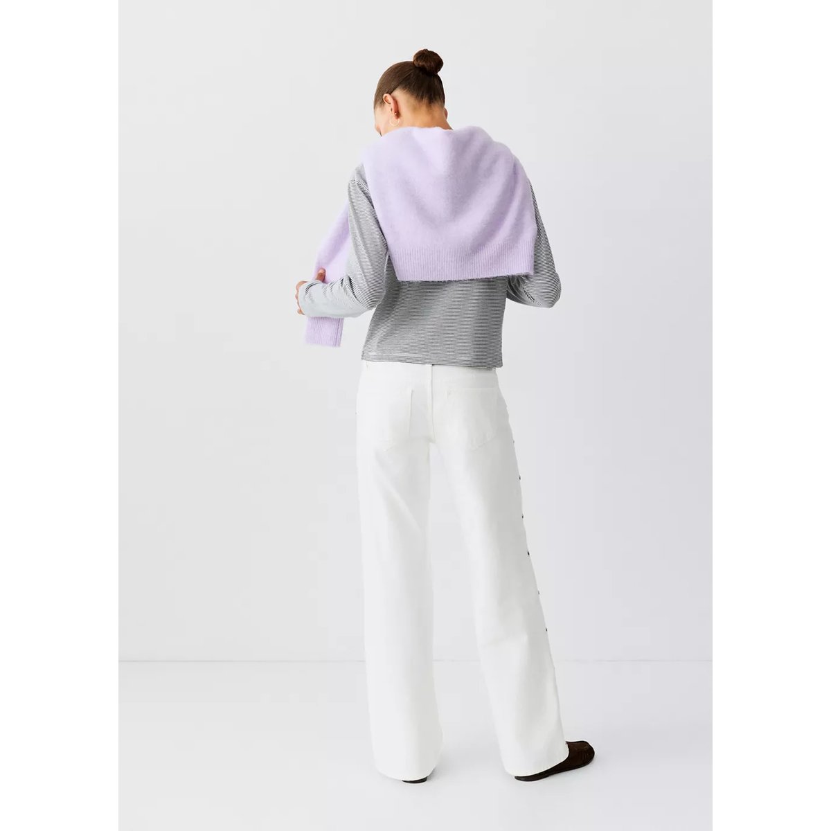 Jean taille basse à clous blanc cassé, MANGO TEEN