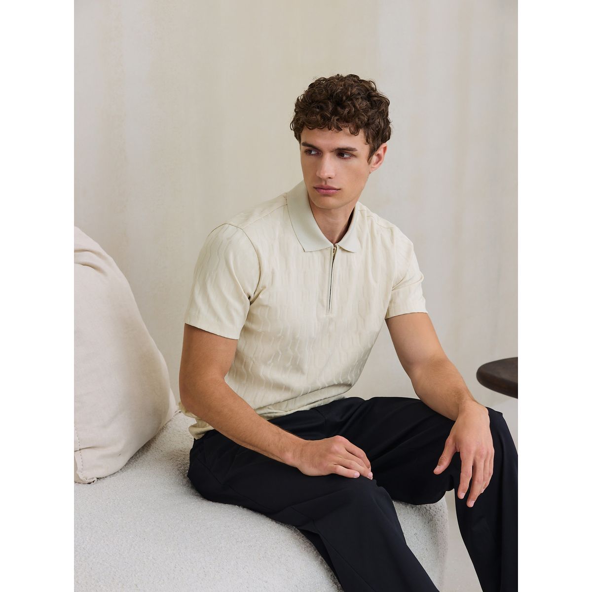 Polo habillé à motif jacquard écru, NEXT