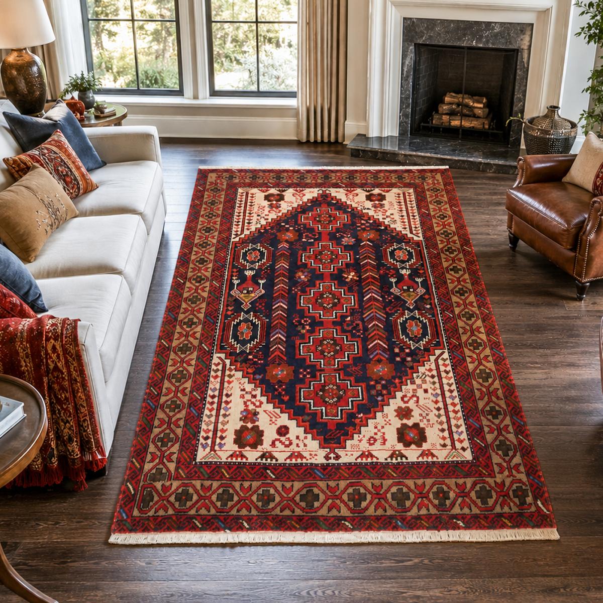 Tapis d'orient, motif oriental, noué main, laine, BALUTSCH 3 rouge, beige, noir, UN AMOUR DE TAPIS