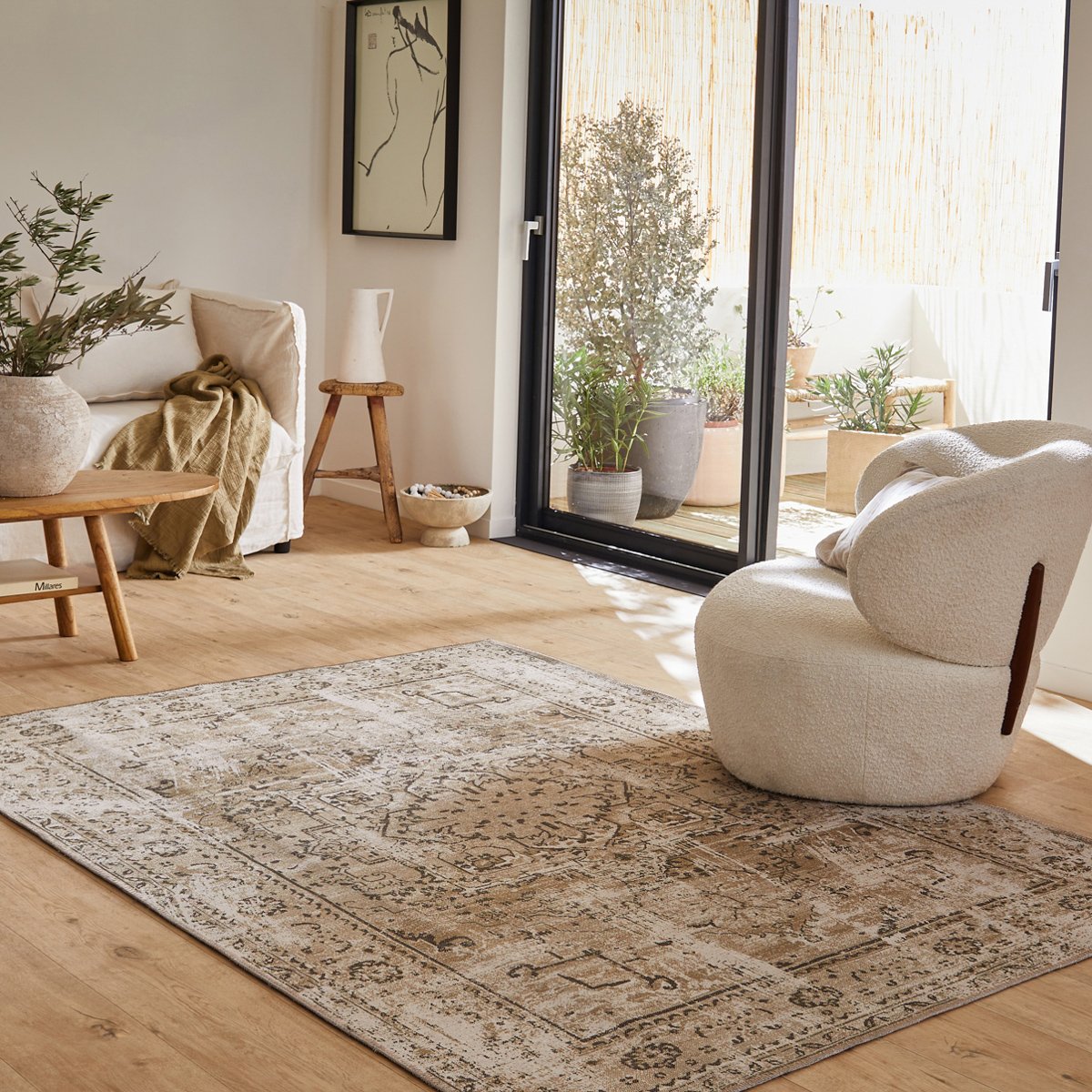 Tapis de salon vintage CARRY kaki, NAZAR RUGS