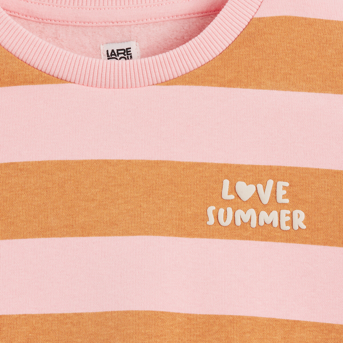 Striped Crew Neck Sweatshirt in Soft Fleece pink/camel, LA REDOUTE COLLECTIONS