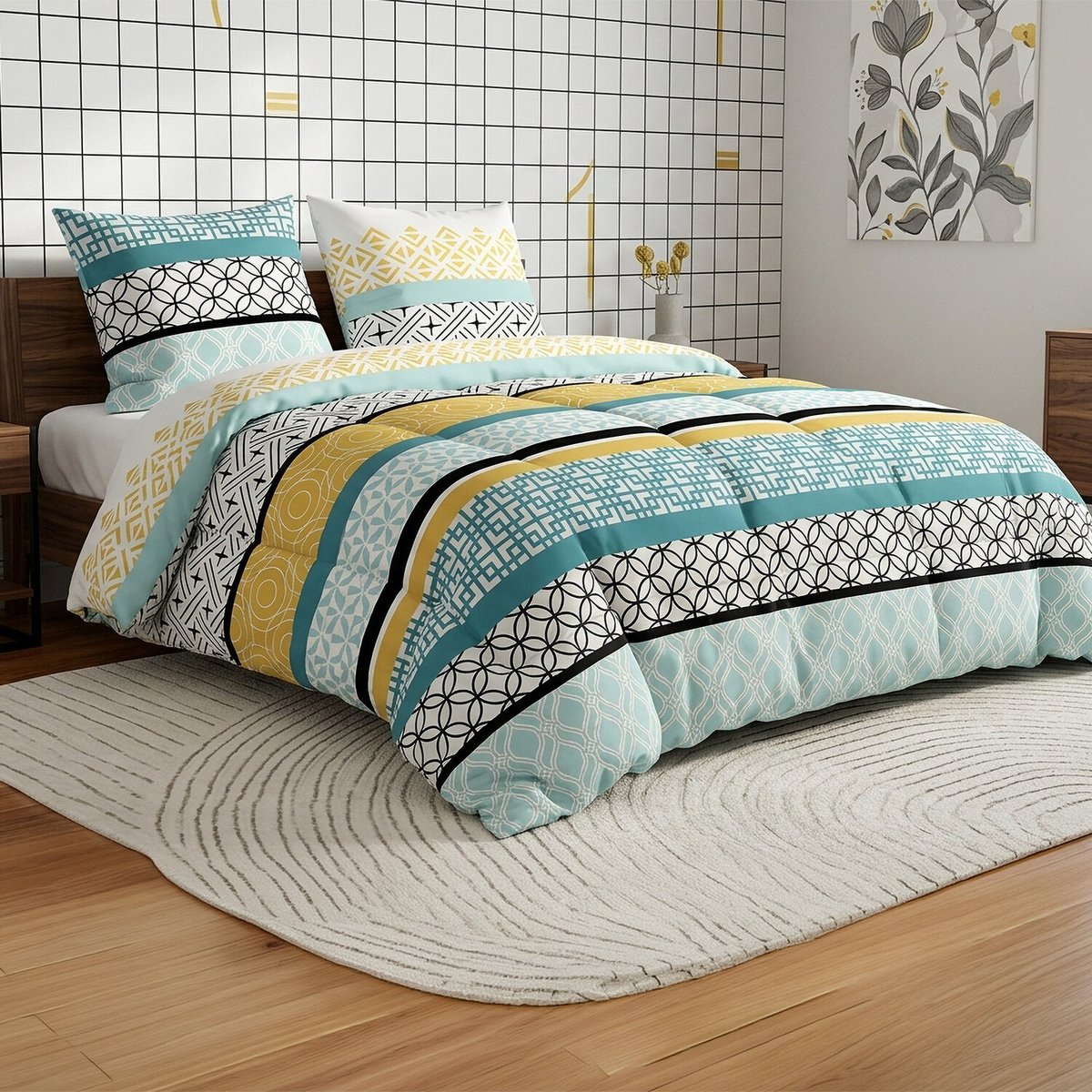 Parure de couette 100%coton 57fils/cm2 - citedor bleu, ATELIER DU COTON